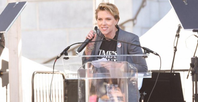 Scarlett Johansson, durante su discurso en la Marcha de Mujeres.- AFP