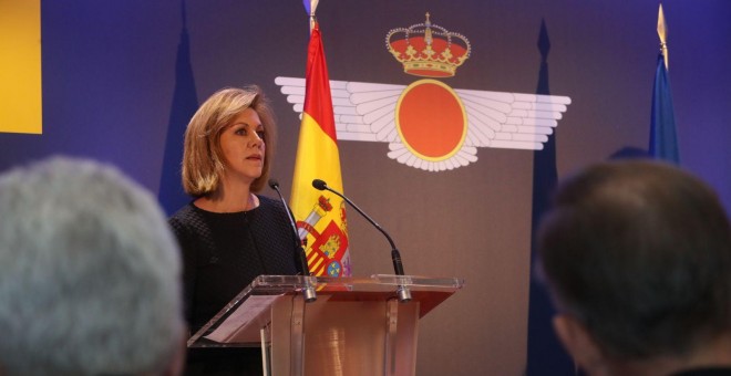 La ministra de Defensa María Dolores de Cospedal, en la rueda de prensa que ha ofrecido este jueves. MD