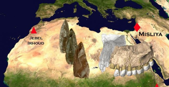 Localización de las herramientas y fósiles encontrados en Misliya (200.000-175.000 años de antigüedad) y Jebel Irhoud (315.000 años de antigüedad). / Rolf Quam-Binghamton University