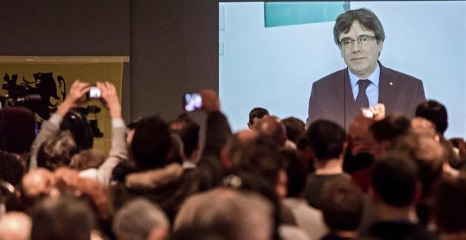 Puigdemont, en un vídeo para el partido Nueva Alianza Flamenca (N-VA) en Bélgica. EFE/STEPHANIE LECOCQ