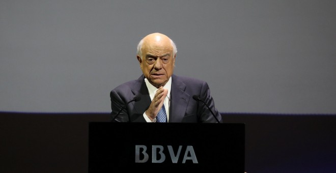 El presidente del BBVA, Francisco González, en la presentación de los resultados de la entidad en 2017. REUTERS/Sergio Perez