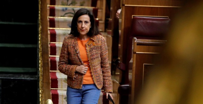 La portavoz del PSOE Margarita Robles, durante su intervención en el pleno del Congreso de los Diputados. EFE/Juan Carlos Hidalgo
