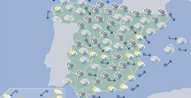 Mapa significativo elaborado por la AEMET el 18/03/2018 válido para el 19/03/2018 de 12 a 24 horas. EFE