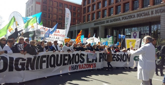 Manifestación de los médicos del 21 de marzo de 2018 frente al Ministerio de Sanidad. EUROPA PRESS