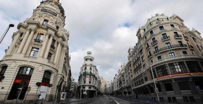 Confluencia de la Gran Vía con la calle de Alcalá. / EFE