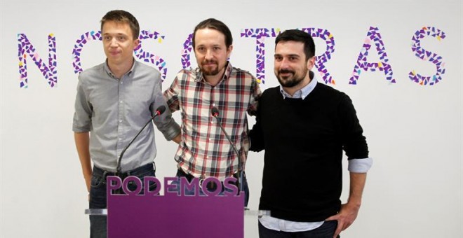 El líder de Podemos, Pablo Iglesias, en rueda de prensa ha anunciado que ha logrado que el diputado Íñigo Errejón y el secretario general de la formación en Madrid, Ramón Espinar, lleguen a un acuerdo para la candidatura que presentarán para la Comunidad