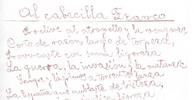 Manuscrito de 'Al cabecilla Franco'. / CLAUDIO RODRÍGUEZ FER