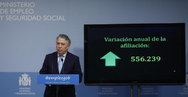 El secretario de Estado de Seguridad Social, Tomás Burgos, durante la presentación de los datos de paro y afiliación de abril. E.P.