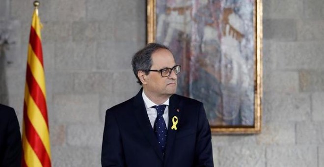 17/05/2018.- Quim Torra toma posesión de su cargo como presidente de la Generalitat en un acto celebrado hoy en el Saló Verge de Montserrat del Palau de la Generalitat. EFE/Alberto Estévez