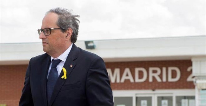 El presidente de la Generalitat, Quim Torra,tras visitar hoy en la prisión de mujeres de Alcalá-Meco a la exconsellera Dolors Bassa y a la expresidenta del Parlament Carme Forcadell. (FERNANDO VILLAR | EFE)