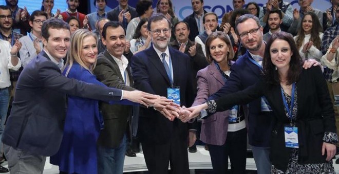 Mariano Rajoy fue reelegido presidente del PP en el XVIII Congreso del partido. EFE 11/02/2017