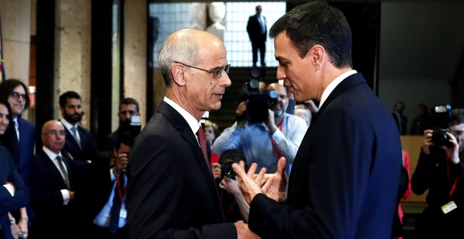 El presidente del Gobierno español, Pedro Sánchez, con el jefe de Gobierno de Andorra, Antoni Martí. / EFE