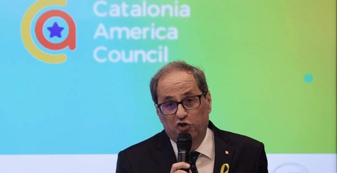 Quim Torra interviene en la inauguración del Consejo Americano de Catalunya (CAC) en Estados Unidos. (LENIN NOLLY | EFE)