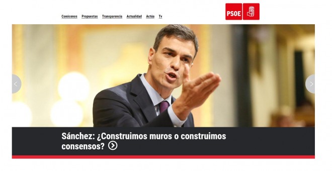 Portada de la página web del PSOE.