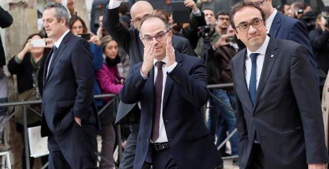 Los exconsellers Jordi Turull y Josep Rull a su llegada a la Audiencia Nacional. EFE/Archivo