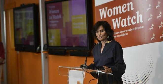 La ministra de Igualdad, Carmen Calvo, durante la clausura de ‘Women to Watch’. / EUROPA PRESS - Óscar del Pozo