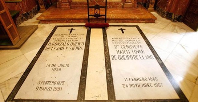 Las tumbas de Gonzalo Queipo de Llano y su esposa, en una pequeña capilla de la basílica macarena. EFE/Archivo