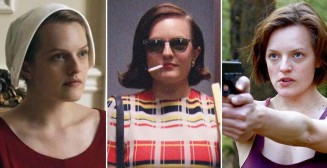 Elisabeth Moss en las series(de izquierda a derecha) 'The Handmaid's Tale', 'Mad Men' y ' The Top Of The Lake'