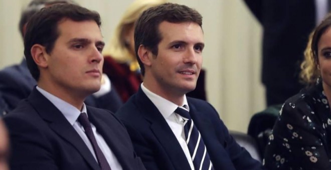 El líder de Ciudadanos, Albert Rivera, y el nuevo presidente del PP, Pablo Casado / Imagen de archivo - EFE