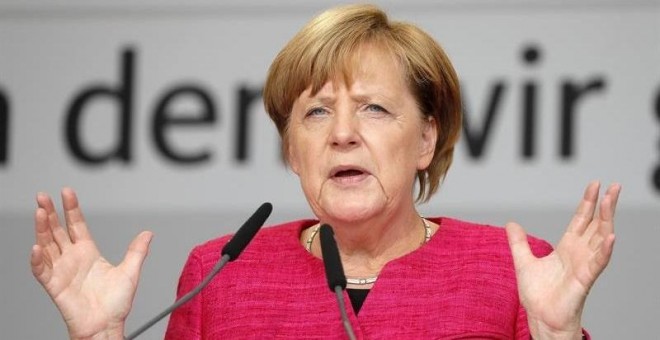 La canciller alemana, Angela Merkel, durante un acto de campaña en mayo de 2018. EFE