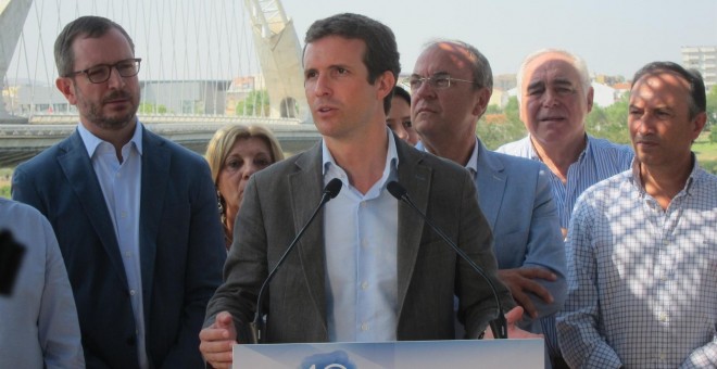 El presidente del PP, Pablo Casado, durante un acto de partido en Mérida./EUROPA PRESS