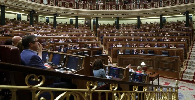Vista del Pleno del Congreso de los Diputados celebrado este jueves, para la convalidación de diversos decretos ley. EFE/ Zipi