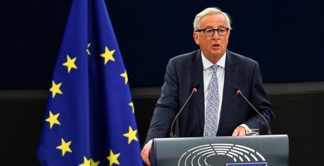 El presidente de la Comisión Europea (CE), Jean-Claude Juncker, durante su discurso del Estado de la Unión ante el pleno de la Eurocámara. - EFE