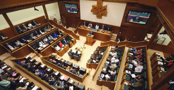 Vista general del Parlamento Vasco, en Vitoria, durante la intervención del lehendakari, Iñigo Urkullu, en el pleno de Política General. EFE/David Aguilar