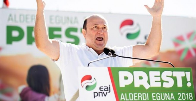 El presidente del PNV, Andoni Ortuzar, durante su intervención en en el Alderdi Eguna (Día del Partido). | Adrián Ruiz / EFE