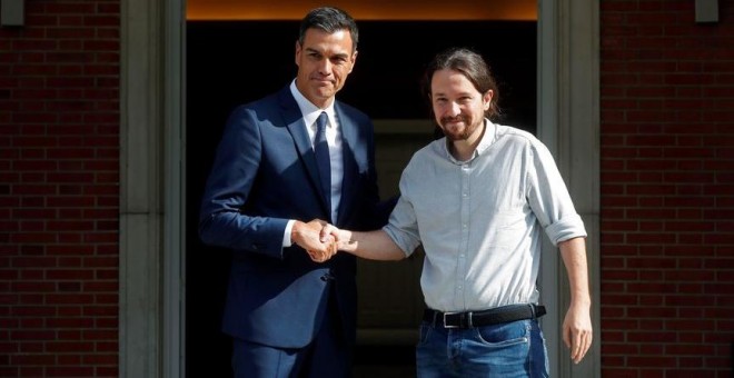 Pedro Sánchez y Pablo Iglesias en la última reunión que celebraron en Moncloa / EFE