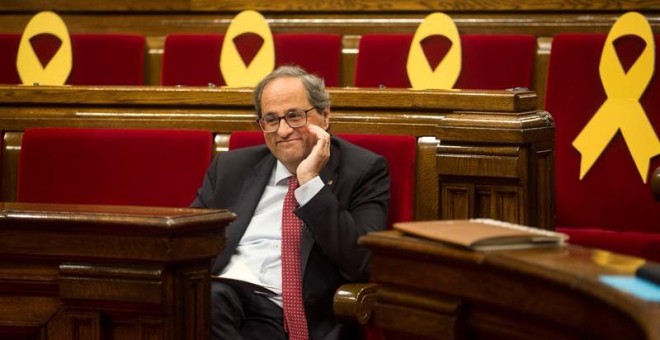 El presidente de la Generalitat, Quim Torra,durante la segunda jornada del Debate de Política General. - EFE