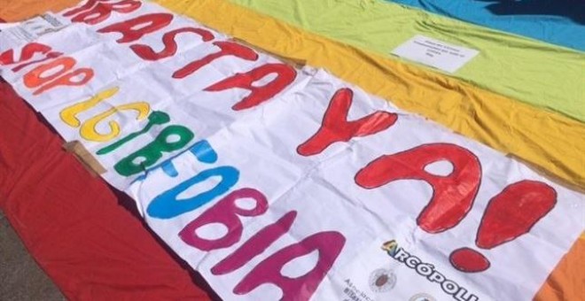 Pancarta en el Día Internacional contra la Homofobia en Madrid. / EP