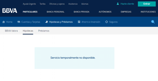 Apariencia de la web de BBVA en su espacio sobre hipotecas