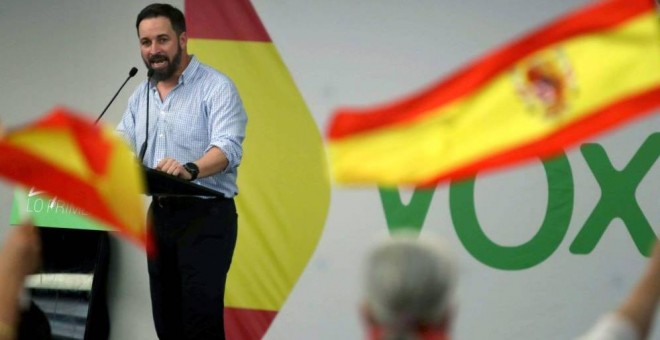 El presidente de Vox, Santiago Abascal, en un mitin de la formaci´pon ultra. EFE