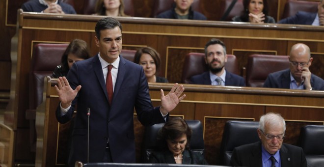 El presidente del Gobierno, Pedro Sánchez, interviene en una sesión de control al Gobierno en el Congreso. EUROPA PRESS