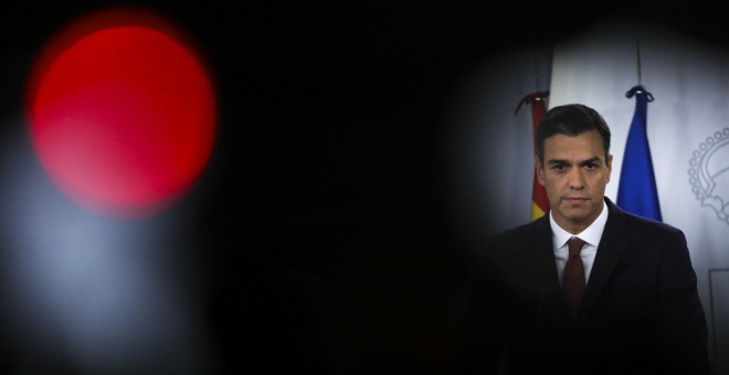 El presidente del Gobierno, Pedro Sanchez, en una comparecencia en el Palacio de la Moncloa. REUTERS/Susana Vera