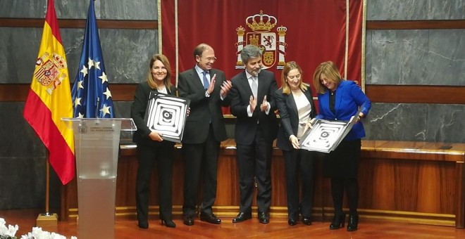 El presidente del Tribunal Supremo y del CGPJ, Carlos Lesmes, durante la entrega de los premios del Observatorio contra la Violencia Doméstica y de Género. E.P.