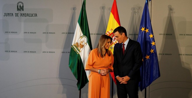 Pedro Sánchez con Susana Díaz, en el Palacio del San Telmo, enla reciente visita del Gobierno a Sevilla.  REUTERS/Marcelo del Pozo