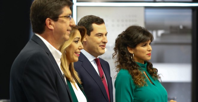 Los candidatos y candidatas, antes del debate en Canal Sur. Europa Press