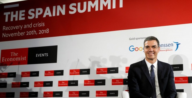 El presidente del Gobierno, Pedro Sánchez, durante su intervención en el el foro organizado por la revista 'The Economist'. EFE/J.J. Guillén