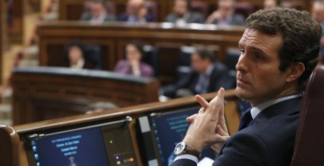 Pablo Casado, líder del PP, en el Congreso. EFE