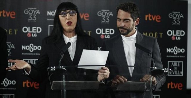 La actriz Rossy de Palma y el intérprete y director Paco León desvelan en la sede de la Academia los nominados en las 28 categorías a los Goya 2019. EUROPA PRESS/Eduardo Parra