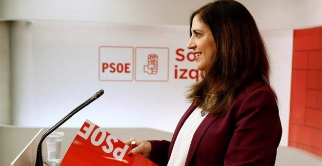 La portavoz del PSOE durante la rueda de prensa. (MARISCAL | EFE)