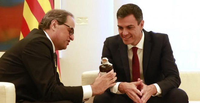 Quim Torra y Pedro Sánchez, durante su encuentro en La Moncloa. Madrid, lunes 9 de julio de 2018.   JOSE MARIA CUADRADO JIMENEZ (WEB DE LA MONCLOA)