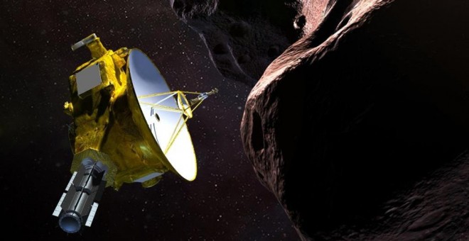 Una reconstrucción de la sonda New Horizons llegando a Ultima Thule, una roca espacial a más de 6.000 millones de kilómetros de la Tierra.