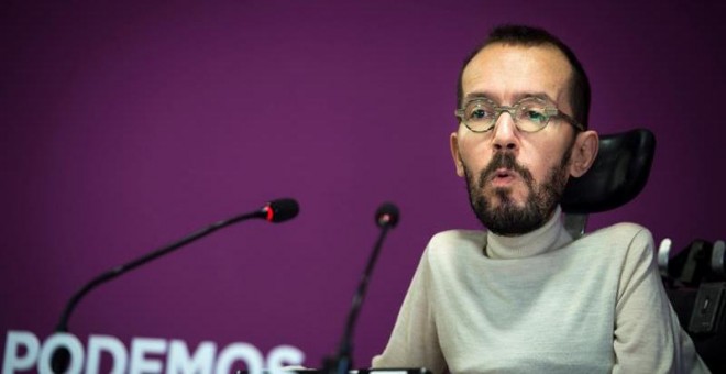 21/01/2019.- El secretario de Organización de Podemos, Pablo Echenique, en rueda de prensa esta mañana en Madrid. - EFE/Luca Piergiovanni