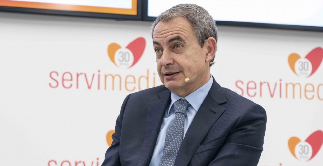 El expresidente José Luis Rodríguez Zapatero, durante un coloquio organizado por la agencia Servimedia.