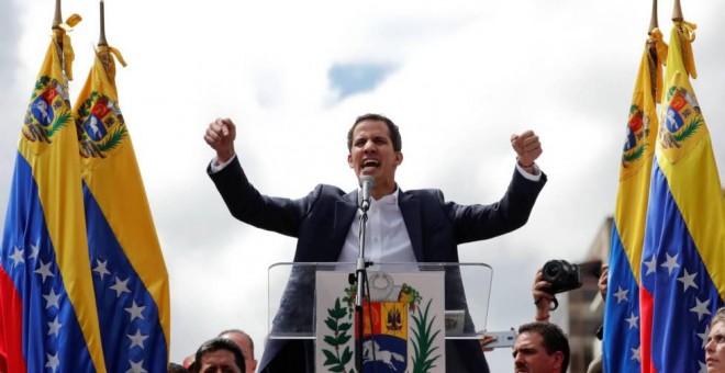 Juan Guaidó, este miércoles en Caracas. CARLOS GARCÍA RAWLINS (REUTERS)