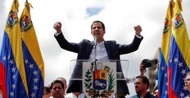 Juan Guaidó, este miércoles en Caracas. CARLOS GARCÍA RAWLINS (REUTERS)