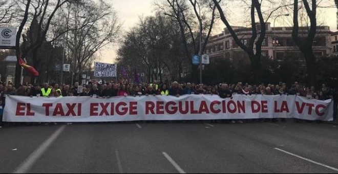 09/02/2019.- Taxistas vuelven a manifestarse para exigir una regulación de la VTC. EUROPA PRESS